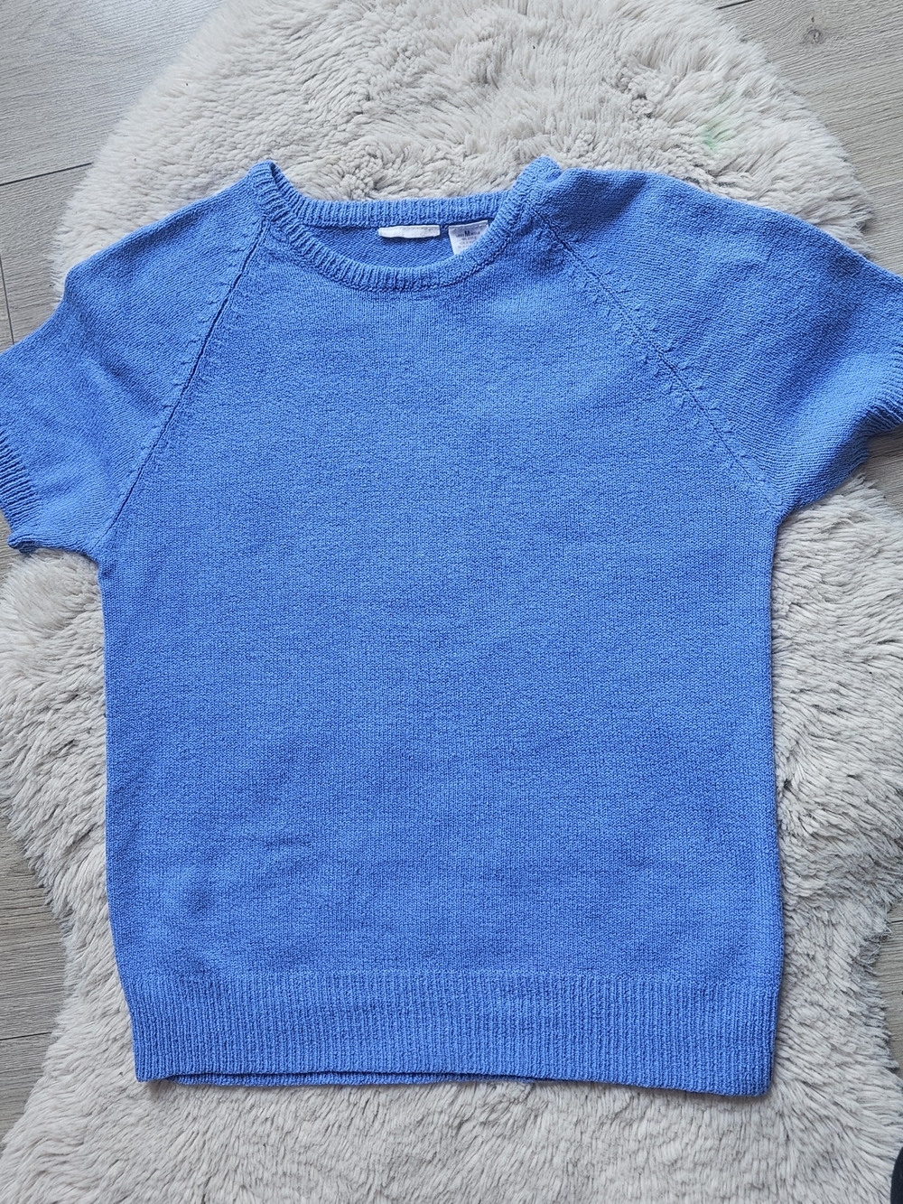 Azure Blue Short Sleeve Raglan Knit Sweater – Lightweight Cozy Top – Medium 🔥